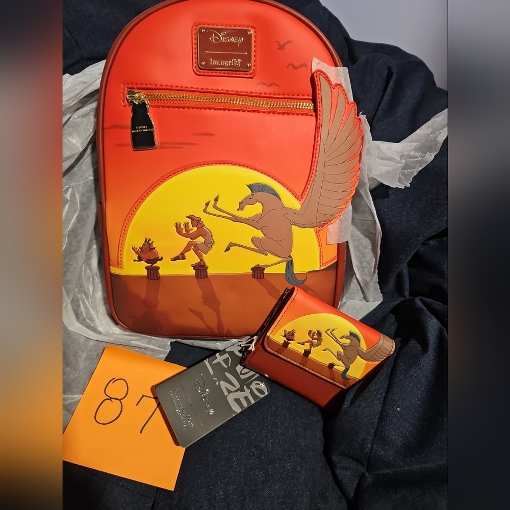 Loungefly Disney Hercules 25TH Anniversary Sunset Backpack and Wallet